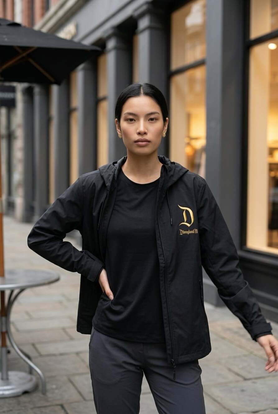 Disney Disneyland 70th Anniversary Hooded Windbreaker Jacket Black Gold Size XS